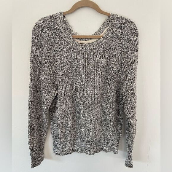 Free People Sweater Cropped Boxy Black Marled Long Slv Raglan large - Picture 1 of 6